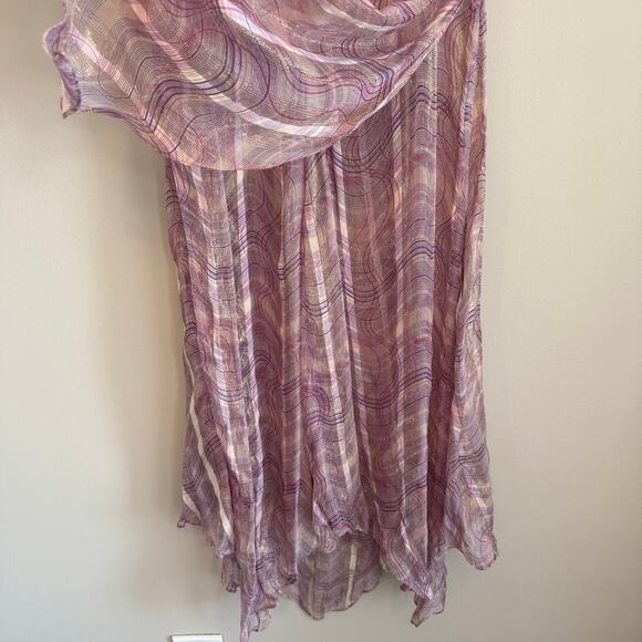 Vintage 90s Adrianna Maxi Dress Womens 8 Purple Midi Silk Metallic Flutter Sheer - Picture 6 of 10